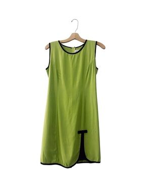Vintage Kristy Mini Dress Shift 60s Green Black Short Sleeveless